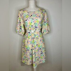 ASOS DESIGN textured mini dress with ring detail in pastel floral NWT